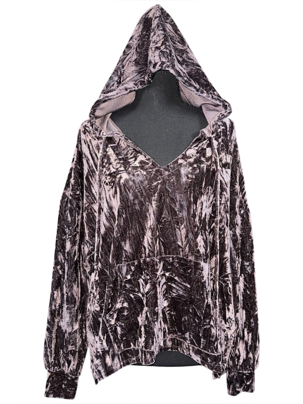 Earthbound Trading Co Crushed Velvet Hoodie Brown Sz Small Boho Whimsigoth Comfy